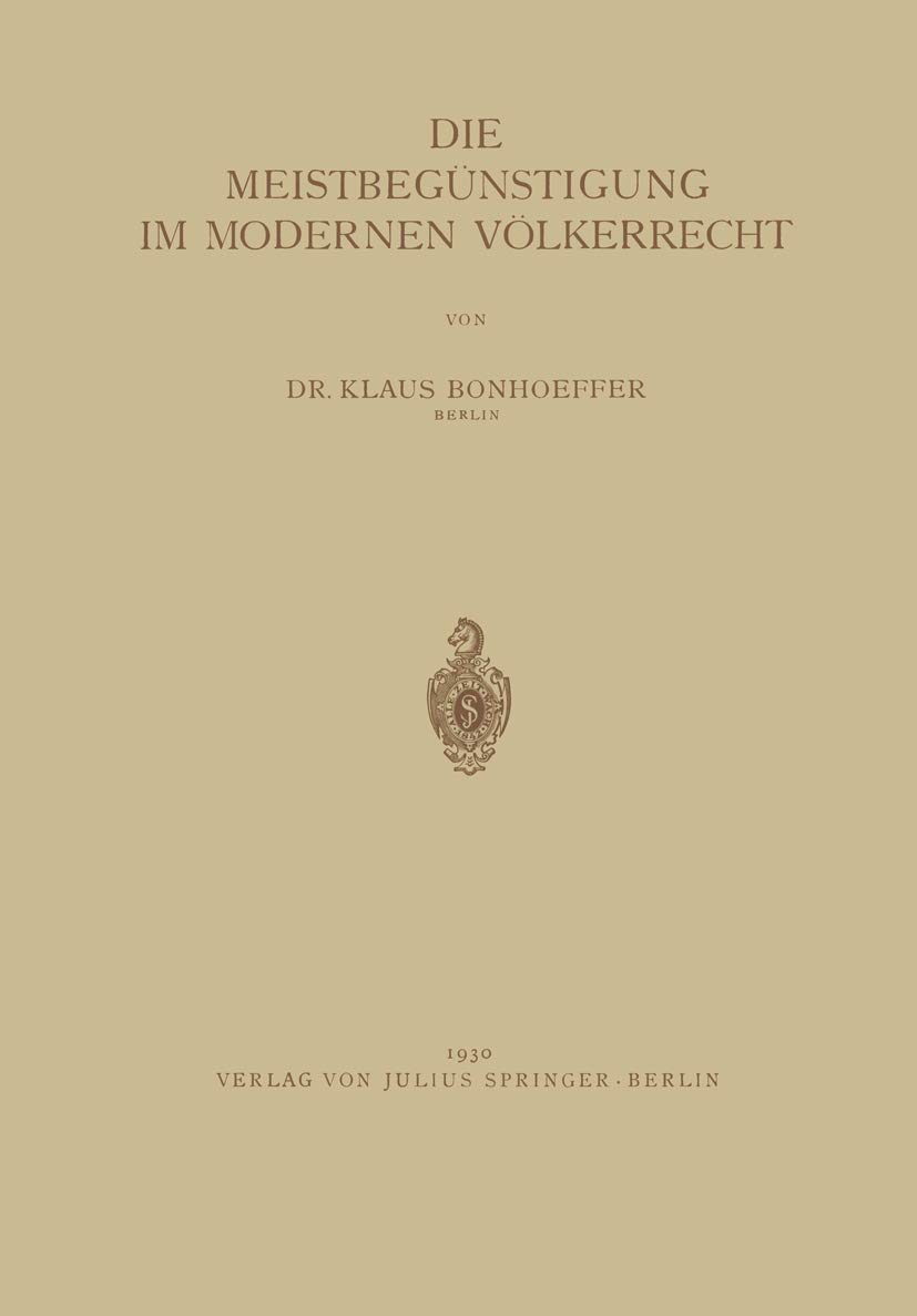 Die Meistbegünstigung Im Modernen Völkerrecht (English, Na Bonhoeffer) - Image 2 - BookBajar