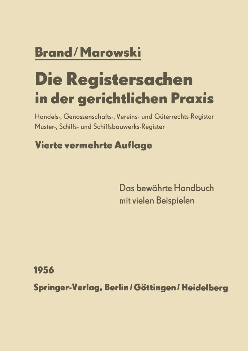 Die Registersachen in Der Gerichtlichen PRAXIS (English, Arthur Brand | V. Marowski | Viktor Marowski) - Image 2 - BookBajar