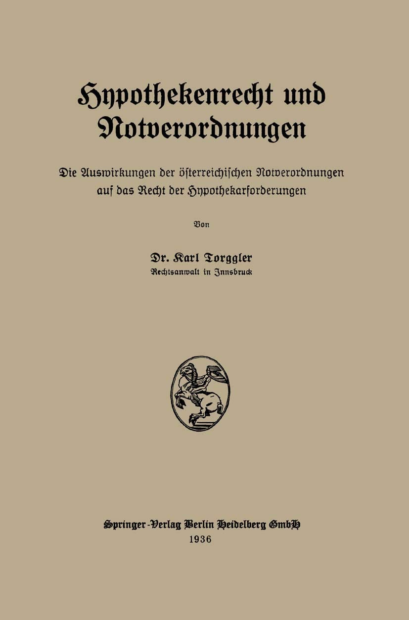 Hypothekenrecht Und Notverordnungen (English, Karl Torggler) - Image 2 - BookBajar