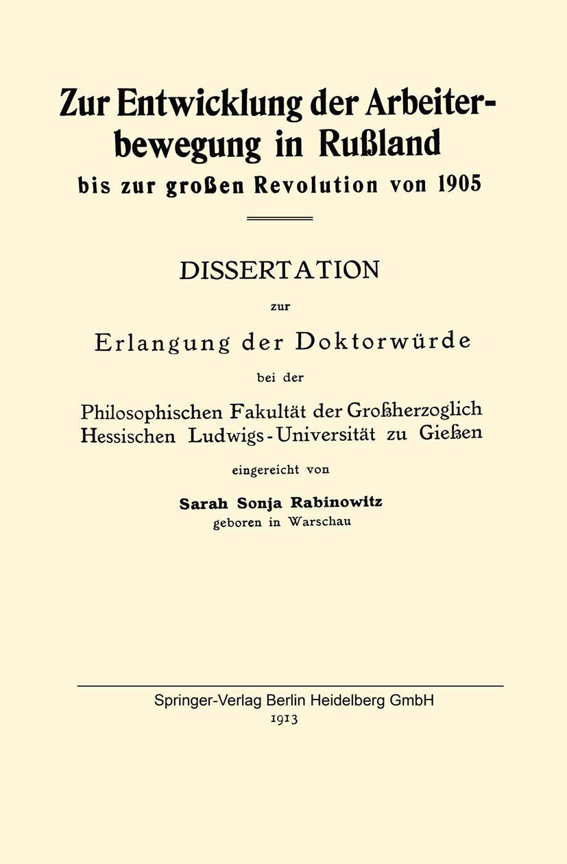 Zur Entwicklung Der Arbeiterbewegung in Rußland Bis Zur Großen Revolution Von 1905 (English, Sarah Sonja Rabinowitz) - Image 2 - BookBajar