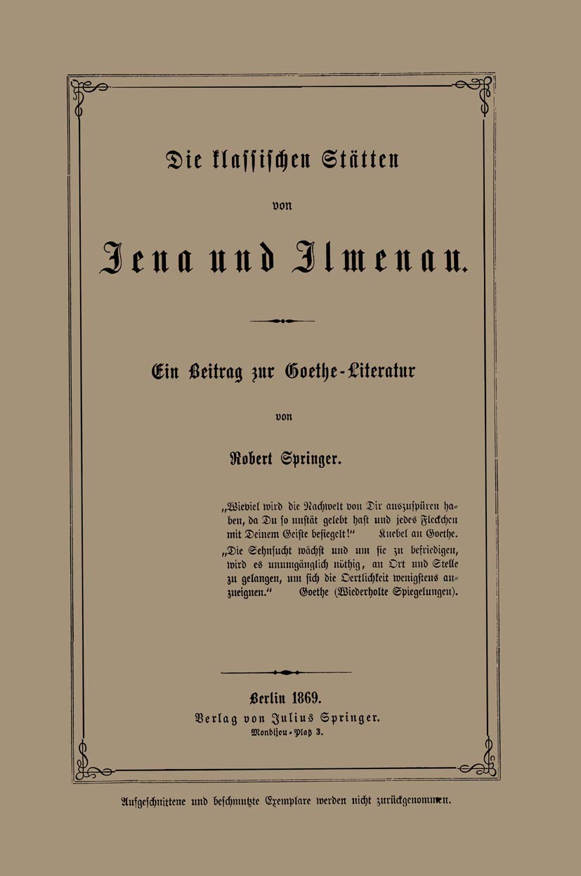 Die Klassischen Stätten Von Jena Und Jlmenau (English, Robert Springer) - Image 2 - GlowMirror