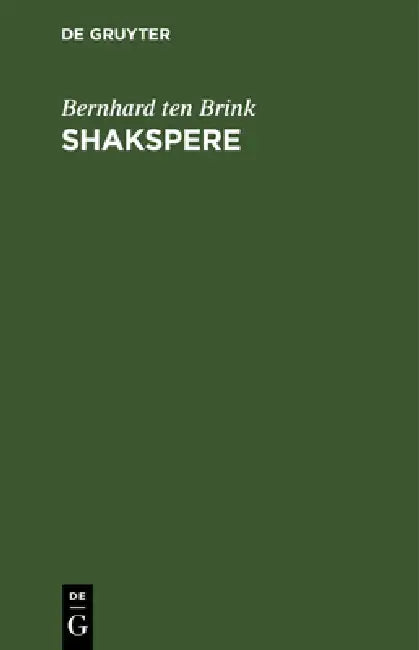 Buy Shakspere (English, Bernhard Ten Brink) Online at Best Price - BookBajar