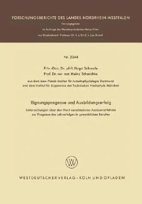Buy Eignungsprognose Und Ausbildungserfolg (English, Hugo Schmale) Online at Best Price - BookBajar