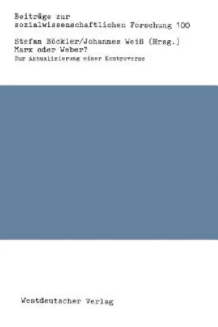 Buy Marx Oder Weber? (English, Stefan Böckler | Johannes Weiss) Online at Best Price - BookBajar