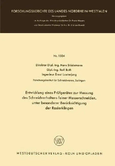 Buy Entwicklung Eines Prüfgerätes Zur Messung Des Schneidverhaltens Feiner Messerschneiden, Unter Besond (English, Hans Stüdemann) Online at Best Price - BookBajar